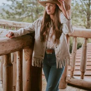 NWT - Light Grey Blue Western Fringe Jacket - Size M